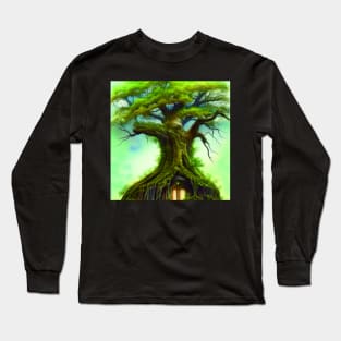 Tree House Portrait, greenery Outside Long Sleeve T-Shirt